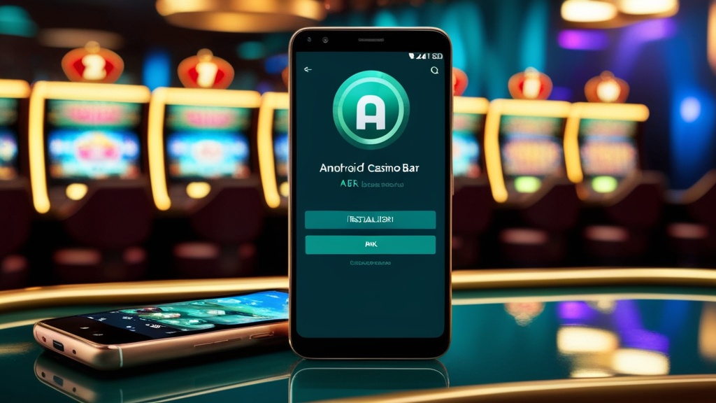 Androidtelefoon met APK-installatiescherm in casino-sfeer