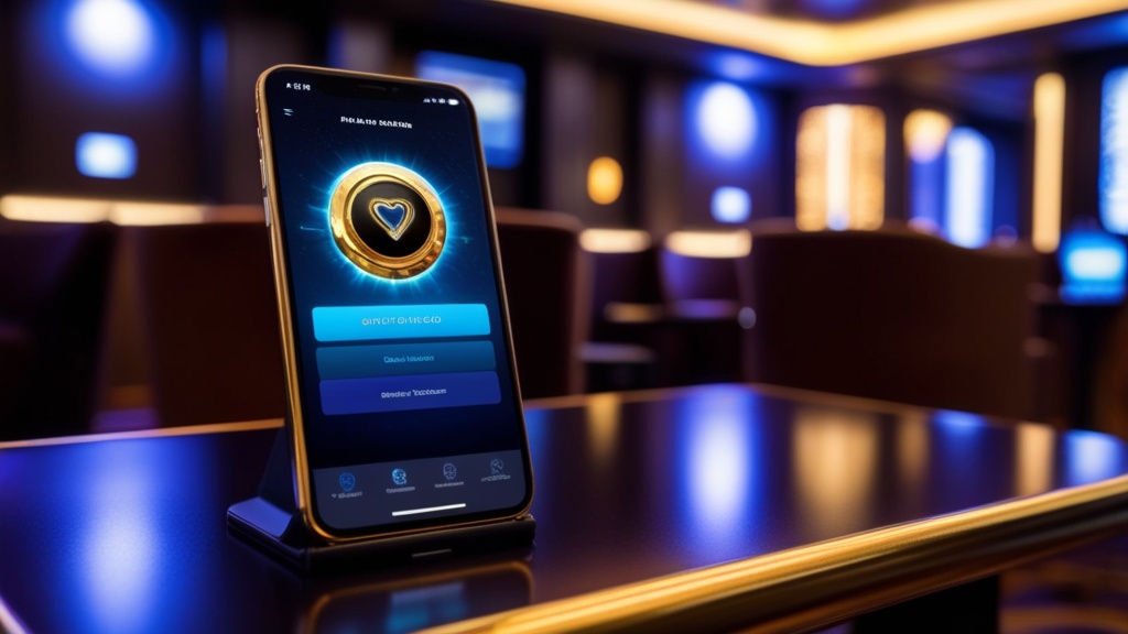 Smartphone met downloadscherm in een donkere casino-omgeving