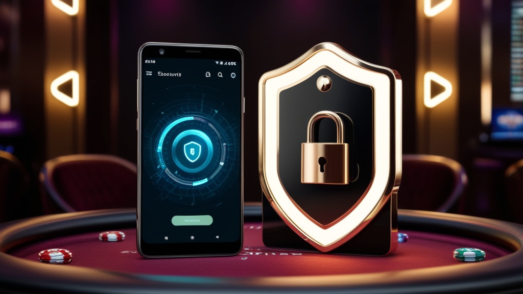 Beveiligde Androidtelefoon met APK en schildsymbool in casino-sfeer