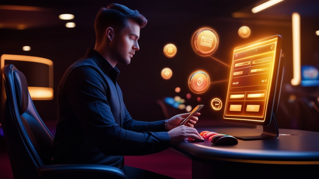 Speler bekijkt een opnameverzoek in een donkere casino-cashier